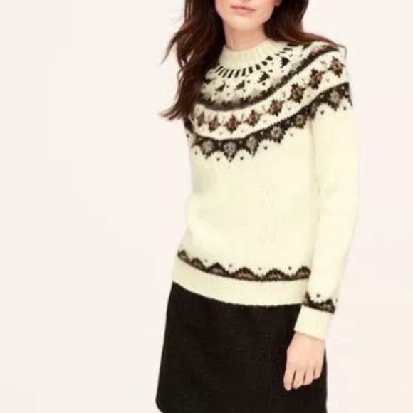 Ann Taylor Loft Sweater Women Small Ivory Fair Isle Gem Wool Alpaca Mohair Blend - Picture 1 of 11
